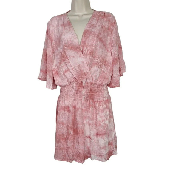 Fraiche by J Romper V-neck Surplice Smocked Waist Shorts Women Size L Pink - Picture 1 of 9